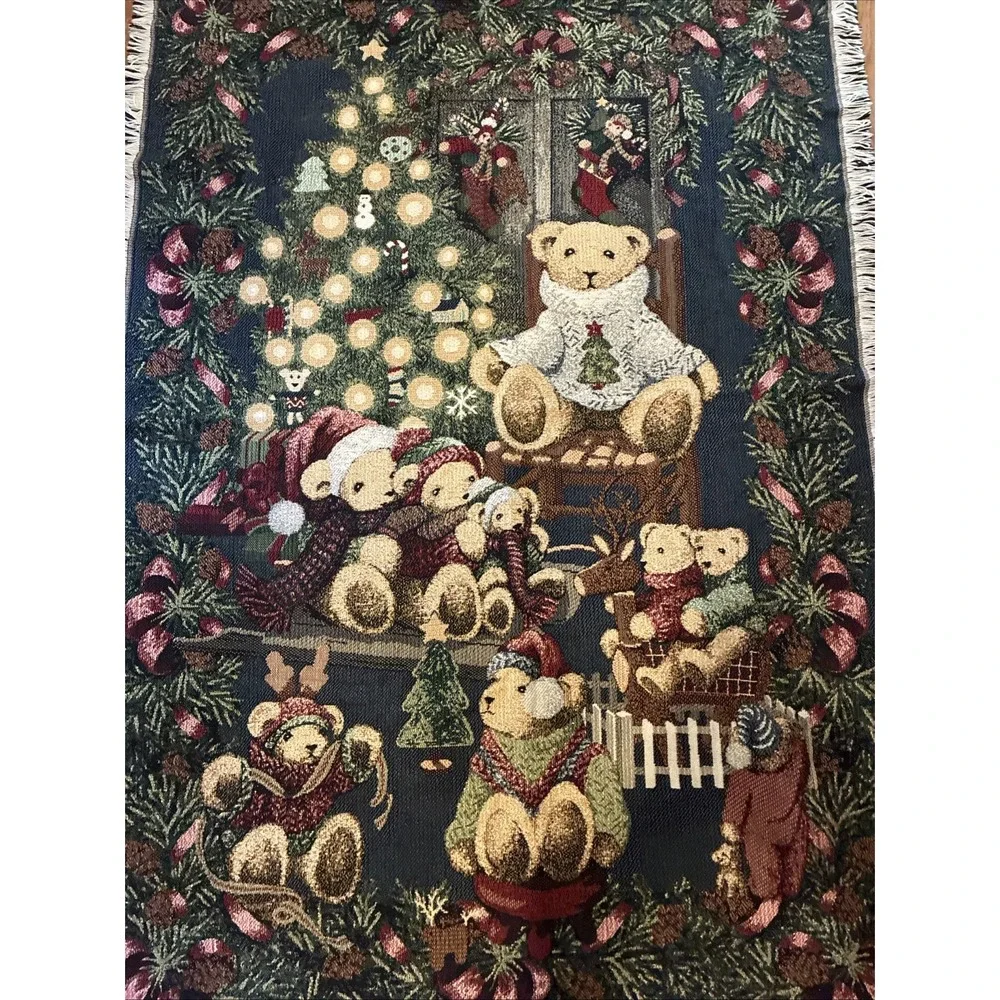 Vtg Hallmark Goodwin Weavers Christmas Tree Blanket 100% Cotton Teddy Bears